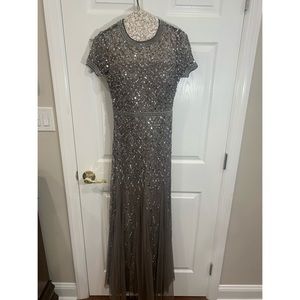 Gray Modest short sleeves elegant evening gown